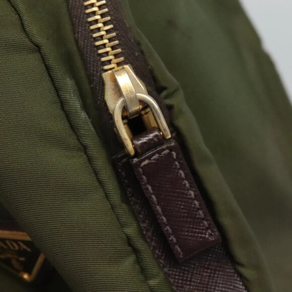 PRADA Shoulder Bag Nylon Khaki Gold Auth 120599 - Picture 10 of 16